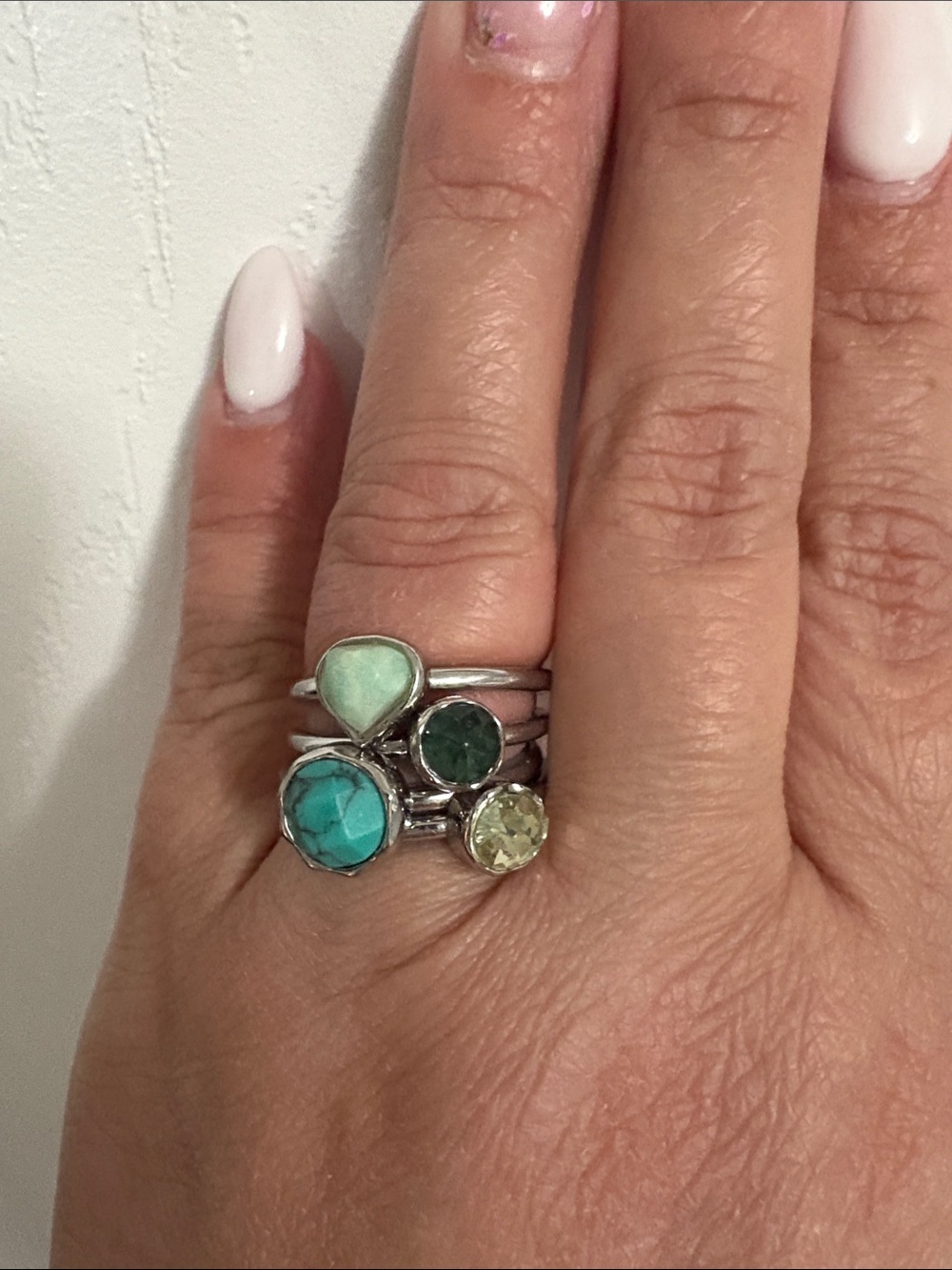 Sterling Silver Stackable Gemstone Rings - Turquoise & Green - Picture 2 of 2